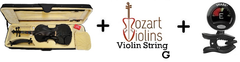Black Edition Violin + Extra String Set + Digital Violin Tuner